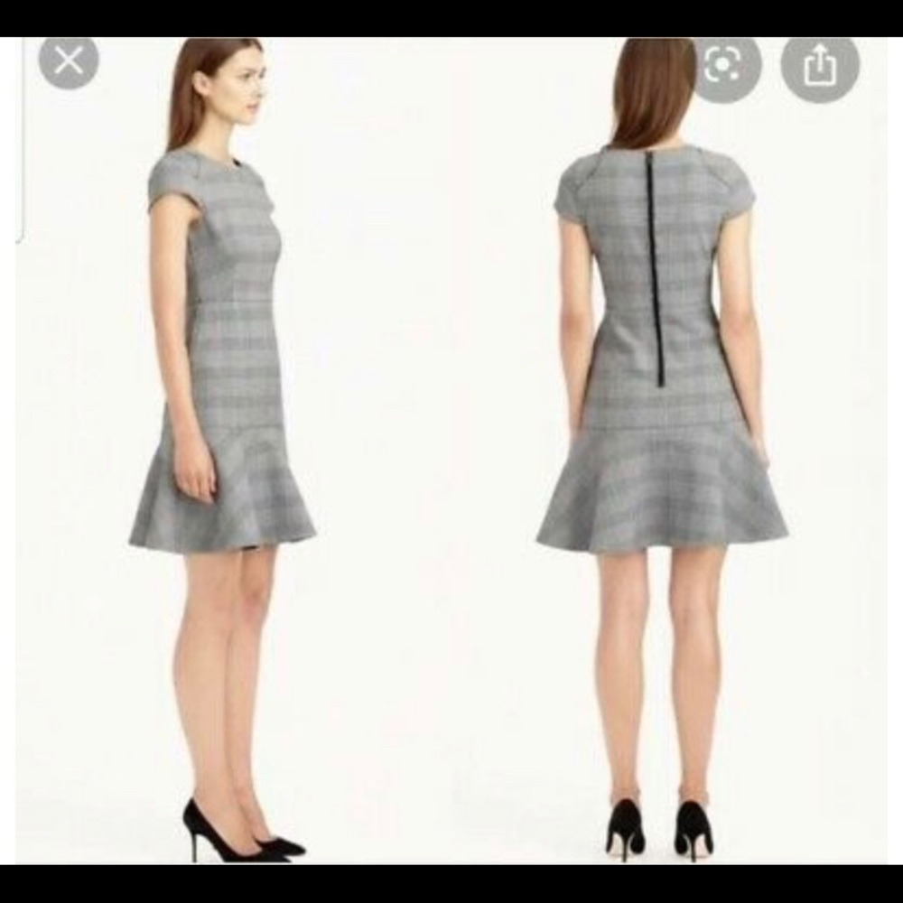 J.CREW Black/White Plaid Glen Cap-Sleeve Dress